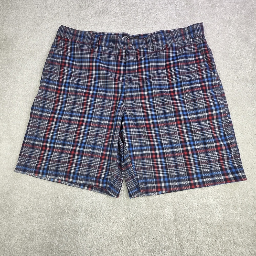 Callaway Golf Shorts Mens 40x8 Plaid Red White Blue Lightweight Quick Dry